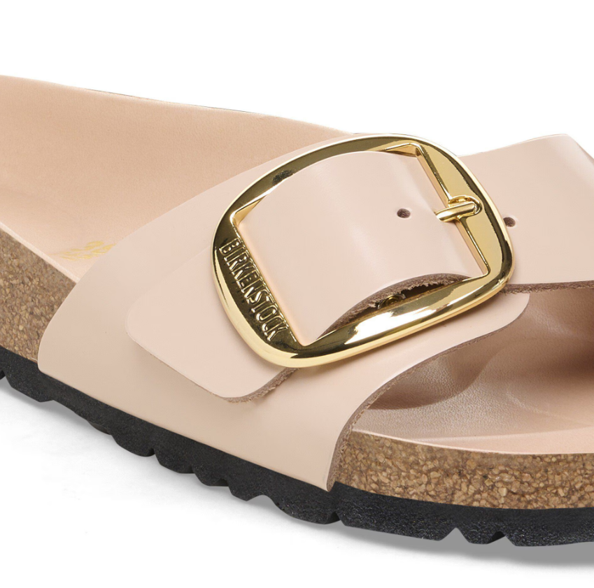 Birkenstock Madrid Big Buckle Natural Leather Patent New Beige Narrow - Beige, Narrow