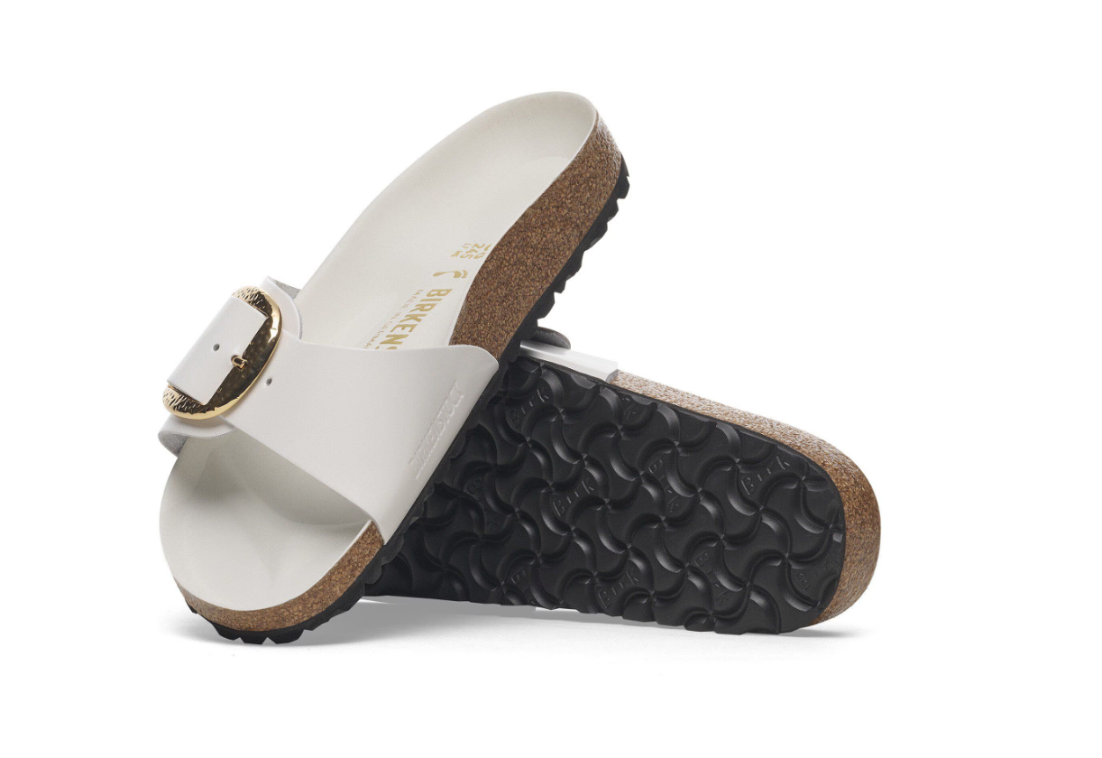 Birkenstock Madrid Big Buckle High-Shine Antique White Patent Narrow