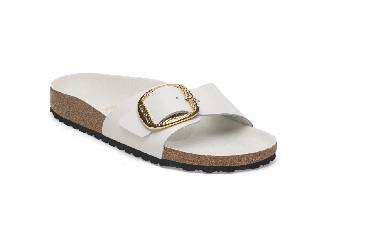 Birkenstock Madrid Big Buckle High-Shine Antique White Patent Narrow
