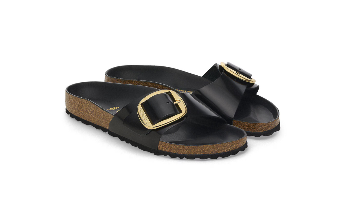 Birkenstock Madrid Big Buckle Natural Leather Patent - Black, Narrow