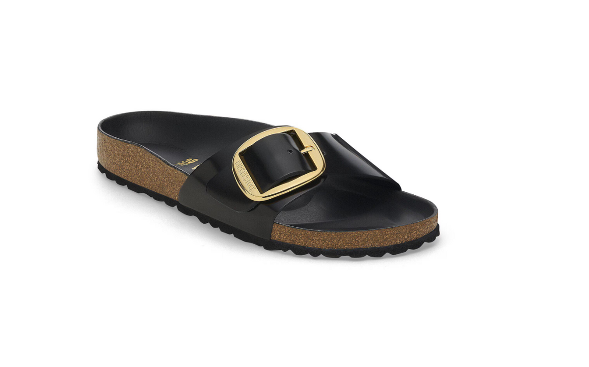 Birkenstock Madrid Big Buckle Natural Leather Patent - Black, Narrow