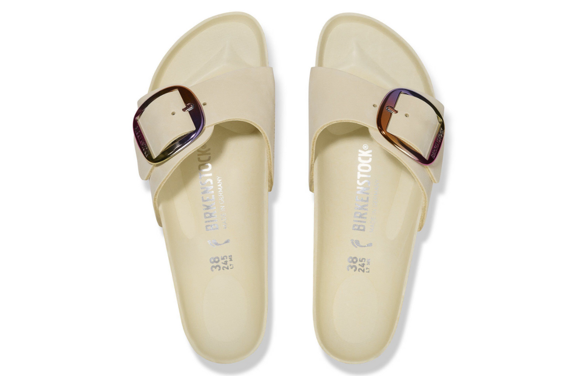 Birkenstock Madrid Big Buckle Nubuck Leather Ecru Narrow
