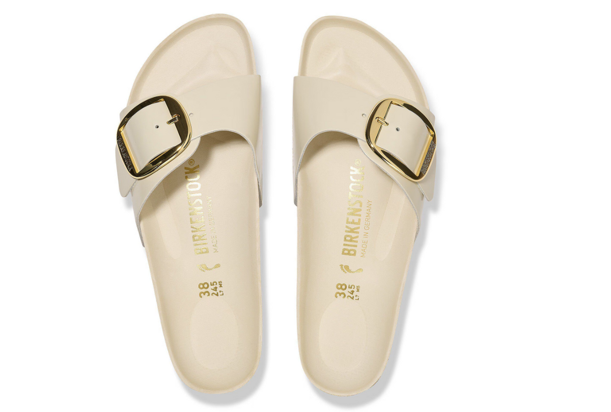 Birkenstock Madrid Big Buckle Natural Leather Patent - Ecru, Narrow