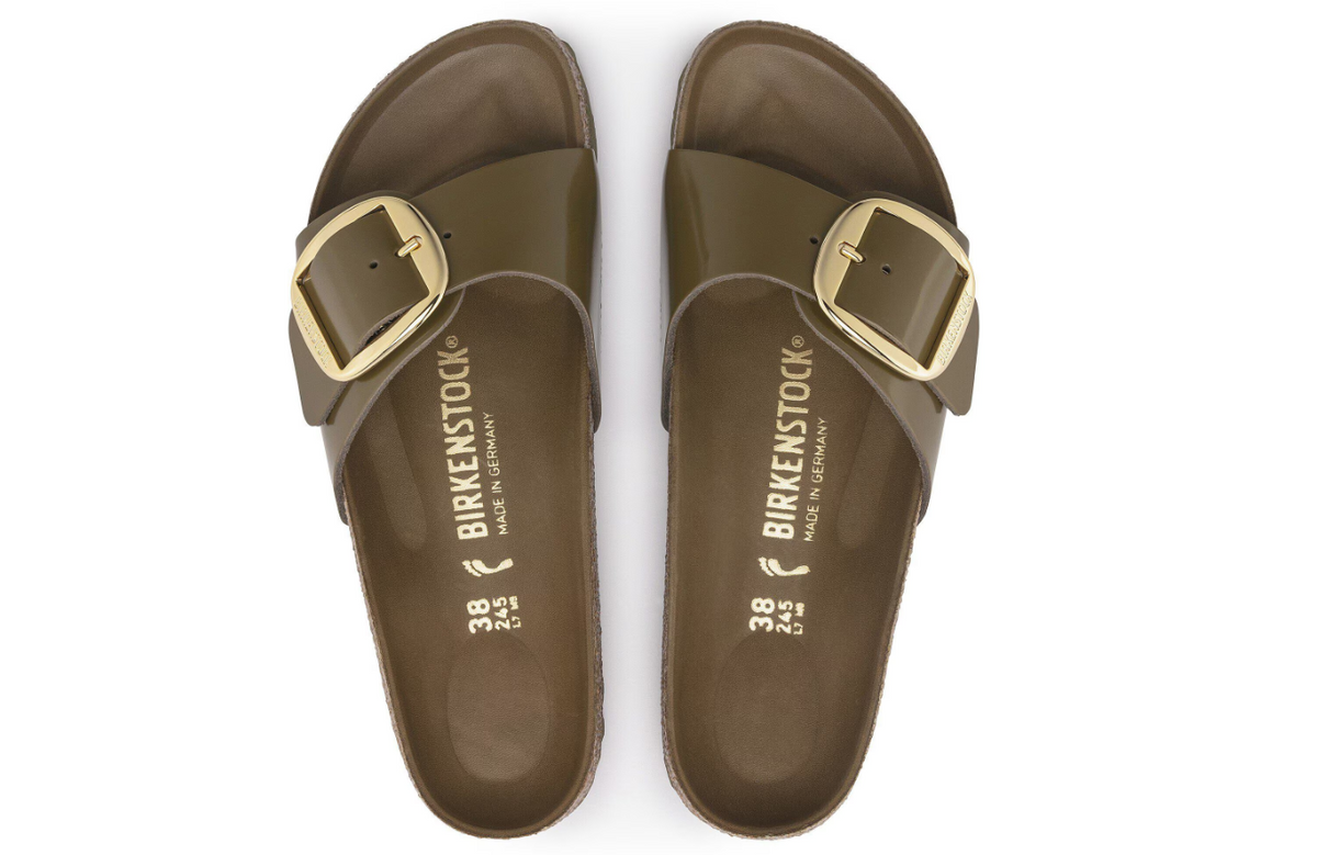 Birkenstock Madrid Big Buckle Patent Mud Green Sandals - Green, Narrow