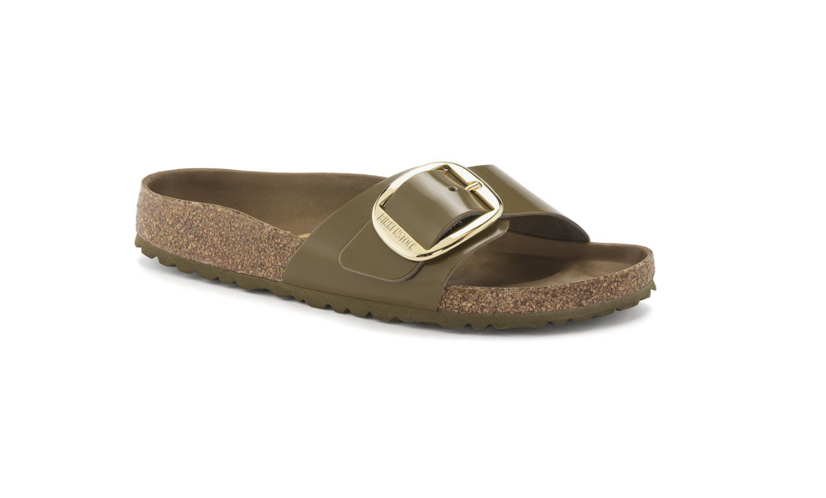 Birkenstock Madrid Big Buckle Patent Mud Green Sandals - Green, Narrow