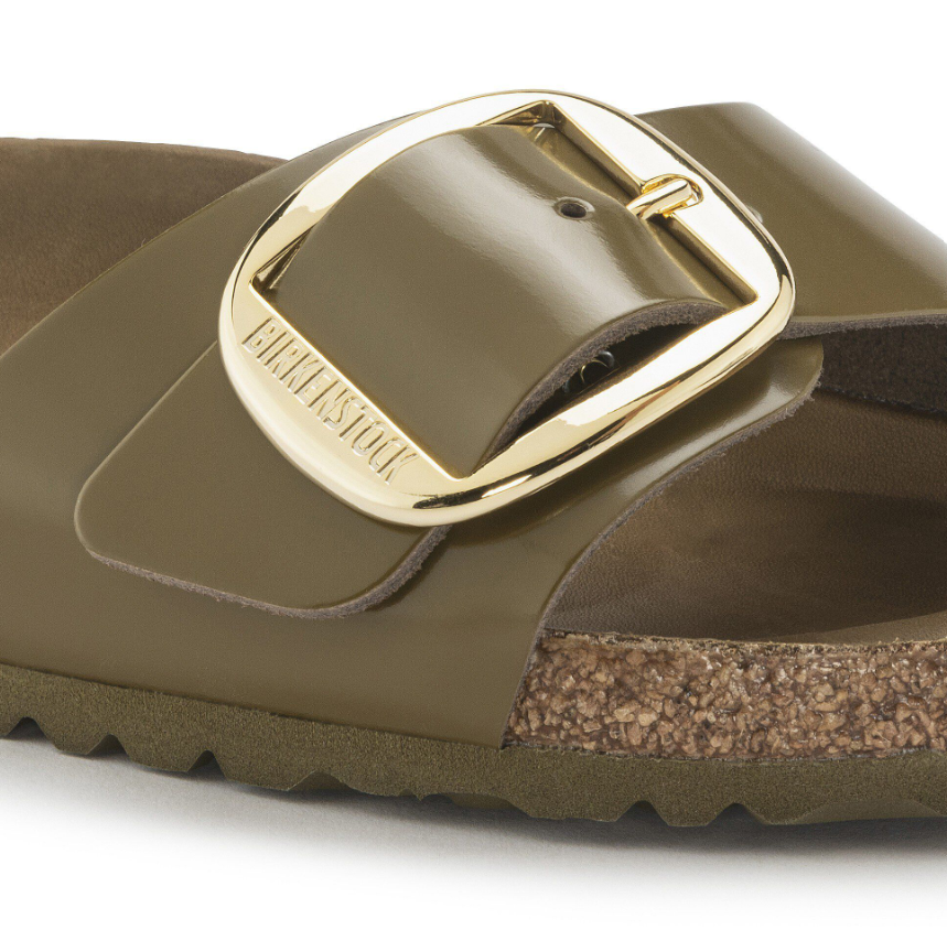 Birkenstock Madrid Big Buckle Patent Mud Green Sandals - Green, Narrow