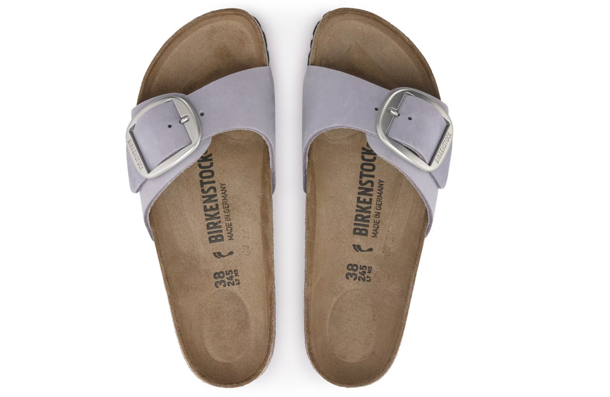 Birkenstock Madrid Big Buckle Nubuck Leather - Fog, Narrow