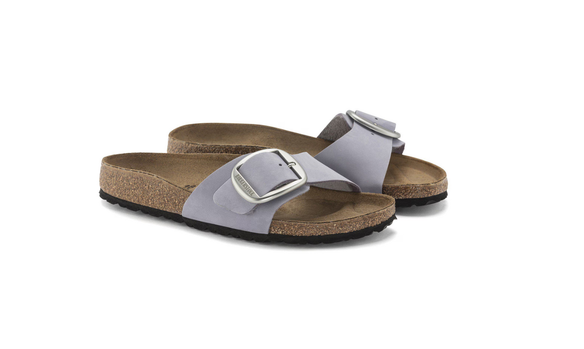 Birkenstock Madrid Big Buckle Nubuck Leather - Fog, Narrow