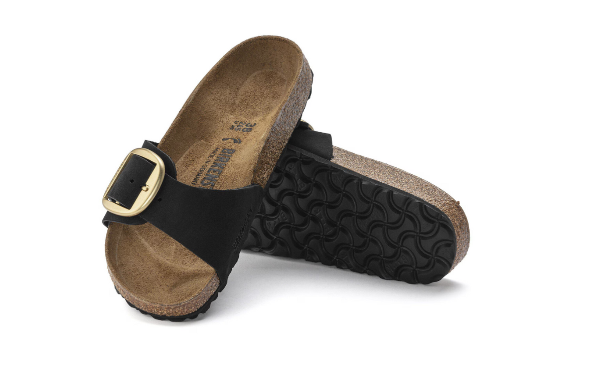 Birkenstock Madrid Big Buckle Nubuck Leather Black Narrow - Black, Narrow