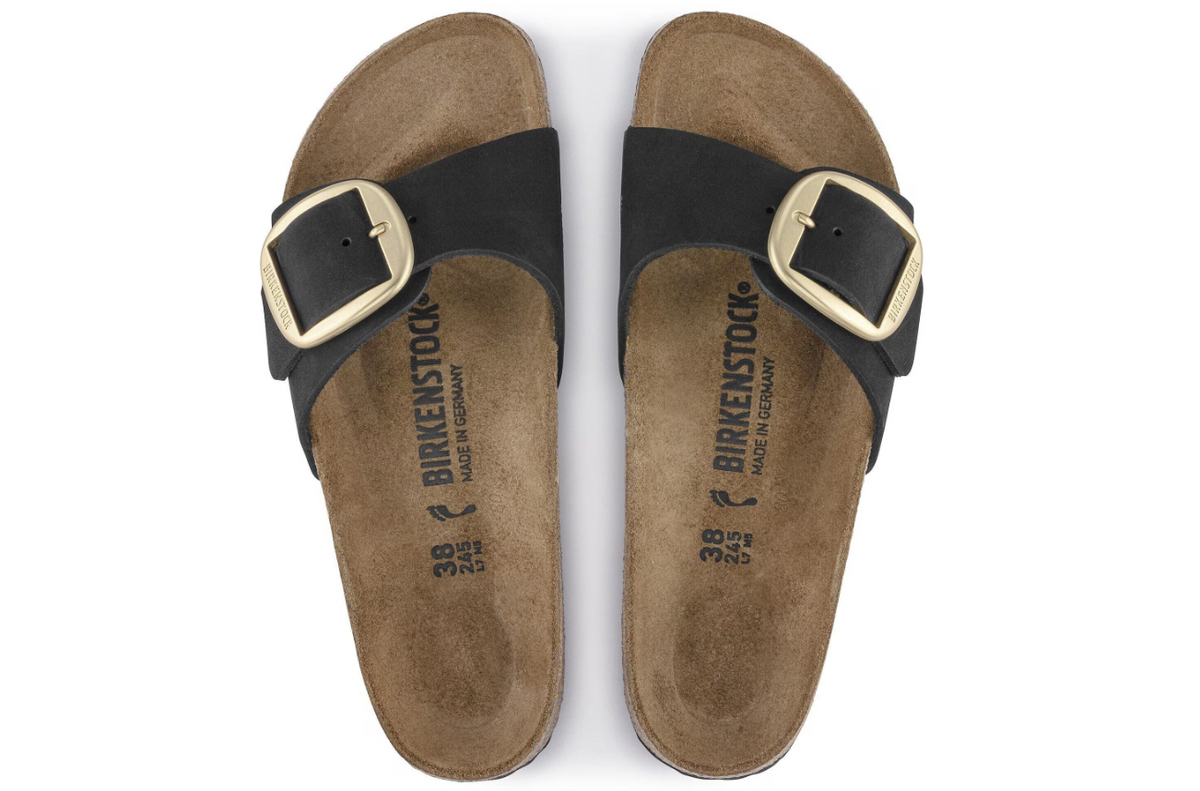 Birkenstock Madrid Big Buckle Nubuck Leather Black Narrow - Black, Narrow