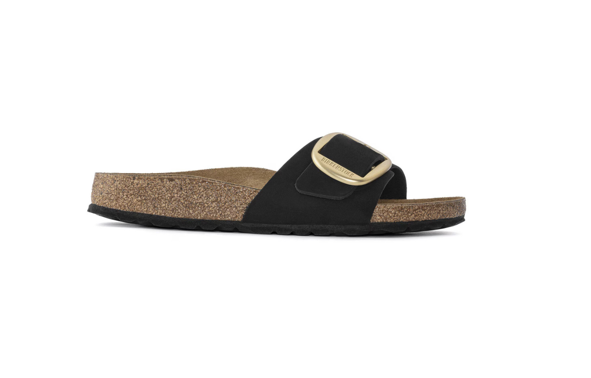 Birkenstock Madrid Big Buckle Nubuck Leather Black Narrow - Black, Narrow