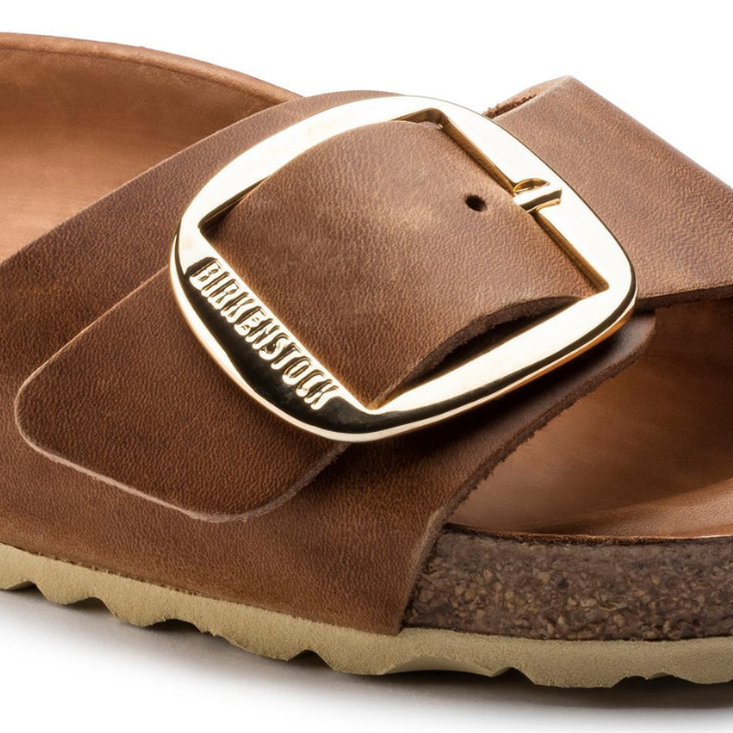 Birkenstock Madrid Big Buckle Oiled Leather Sandal Cognac - Cognac, Narrow