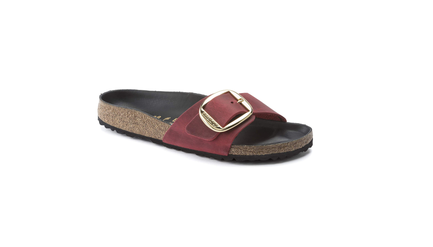Birkenstock Madrid Big Buckle Oiled Leather Sandal Fire Red Narrow