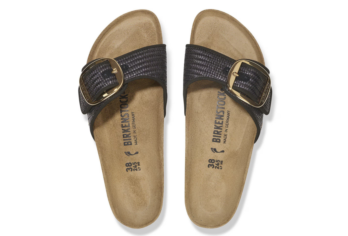 Birkenstock Madrid Big Buckle Raffia Textile Raffia Black Narrow - Black, Narrow