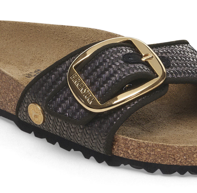Birkenstock Madrid Big Buckle Raffia Textile Raffia Black Narrow - Black, Narrow