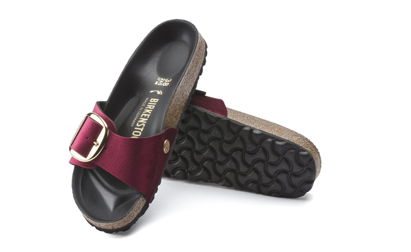 Birkenstock Madrid Big Buckle Velvet Sandals Maroon Narrow