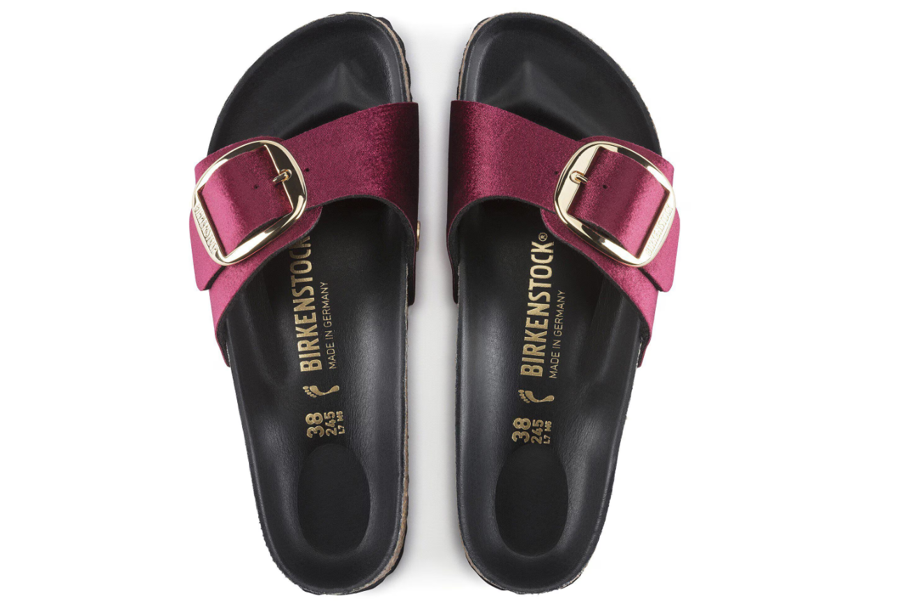 Birkenstock Madrid Big Buckle Velvet Sandals Maroon Narrow