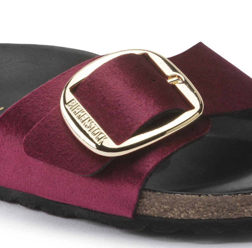 Birkenstock Madrid Big Buckle Velvet Sandals Maroon Narrow