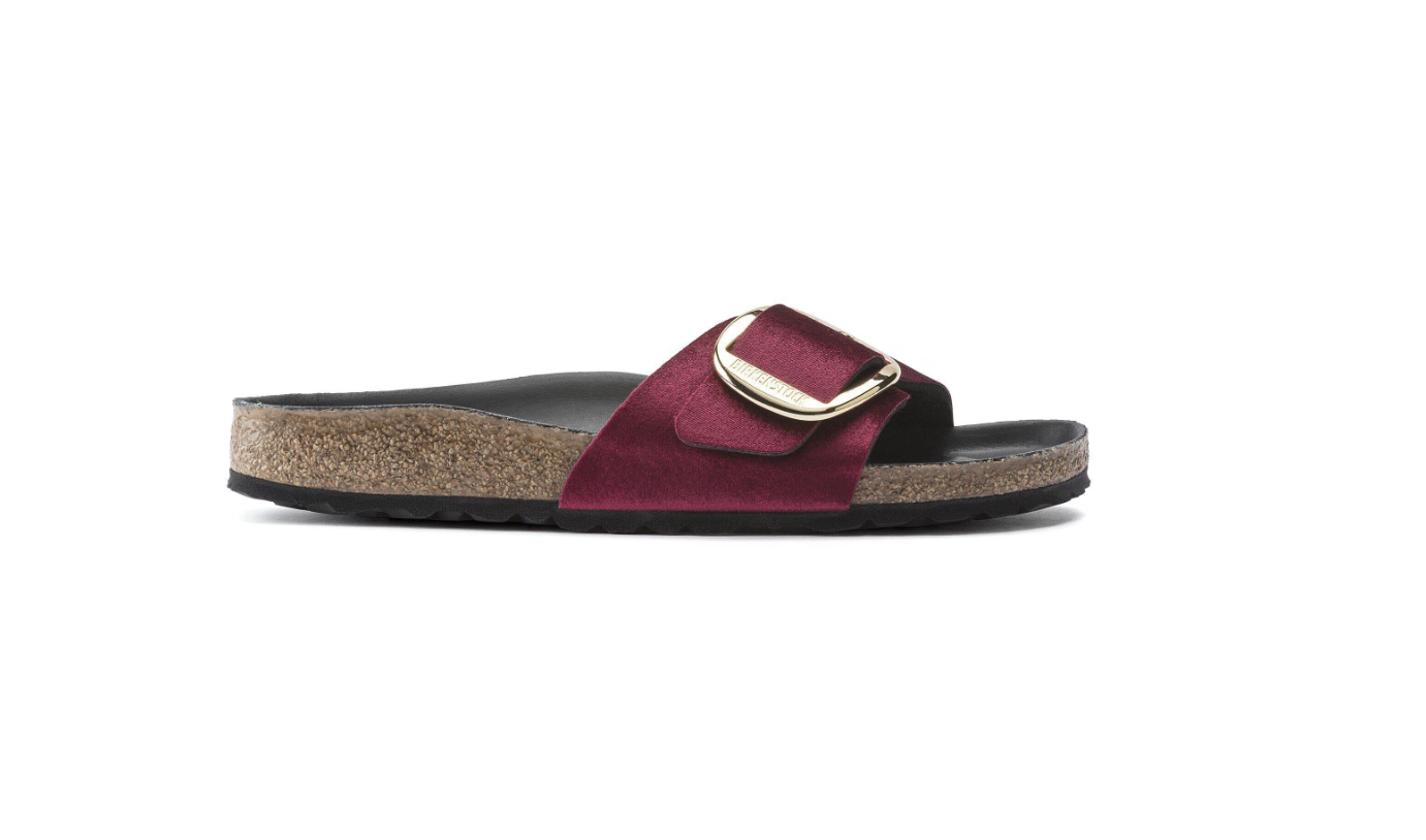 Birkenstock Madrid Big Buckle Velvet Sandals Maroon Narrow