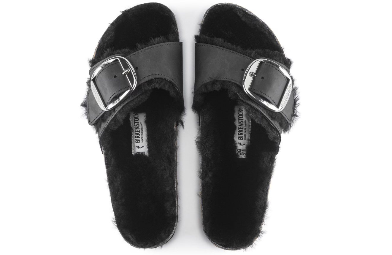 Birkenstock Madrid Big Buckle Shearling Oiled Leather Black Regular