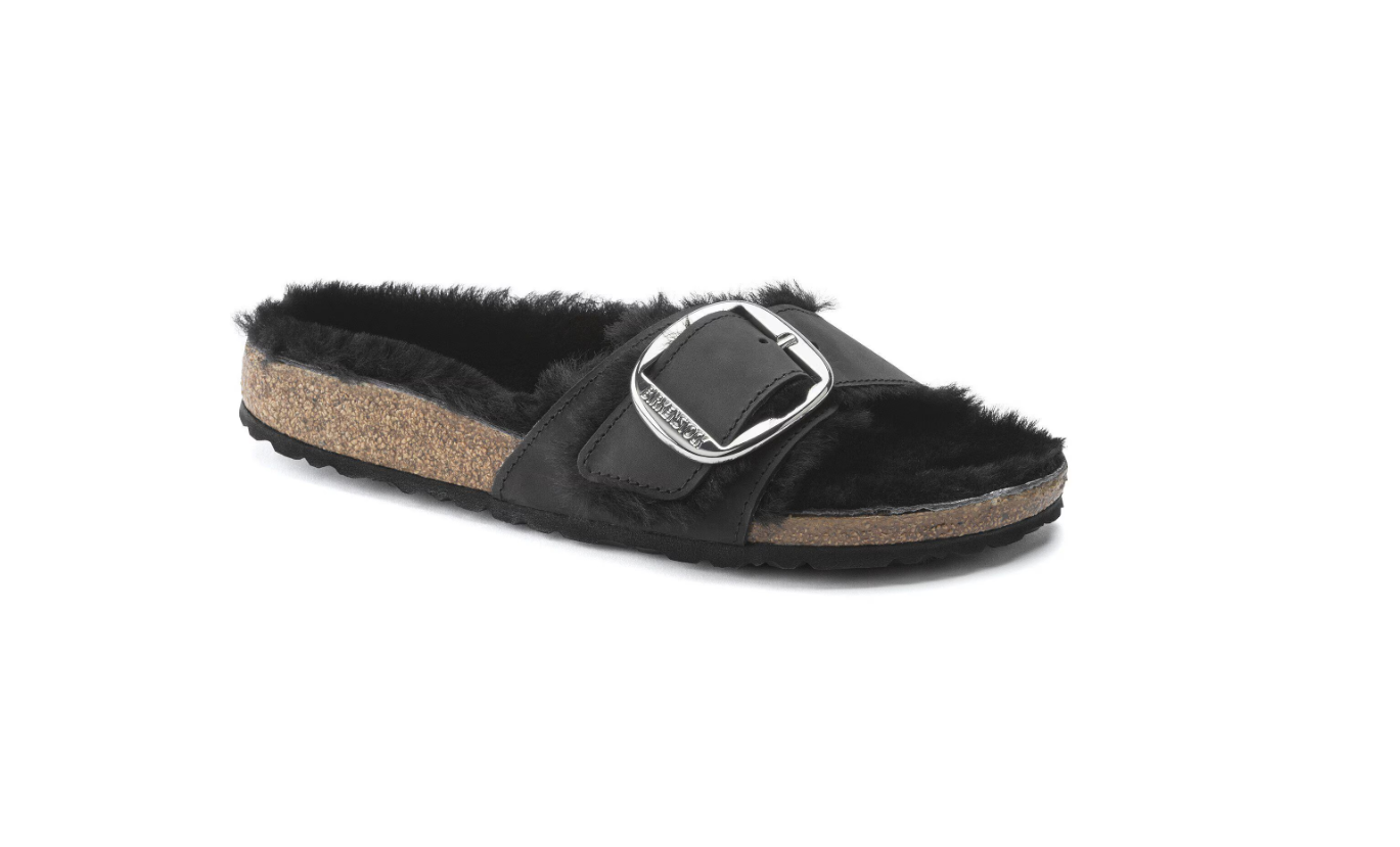 Birkenstock Madrid Big Buckle Shearling Oiled Leather Black Narrow