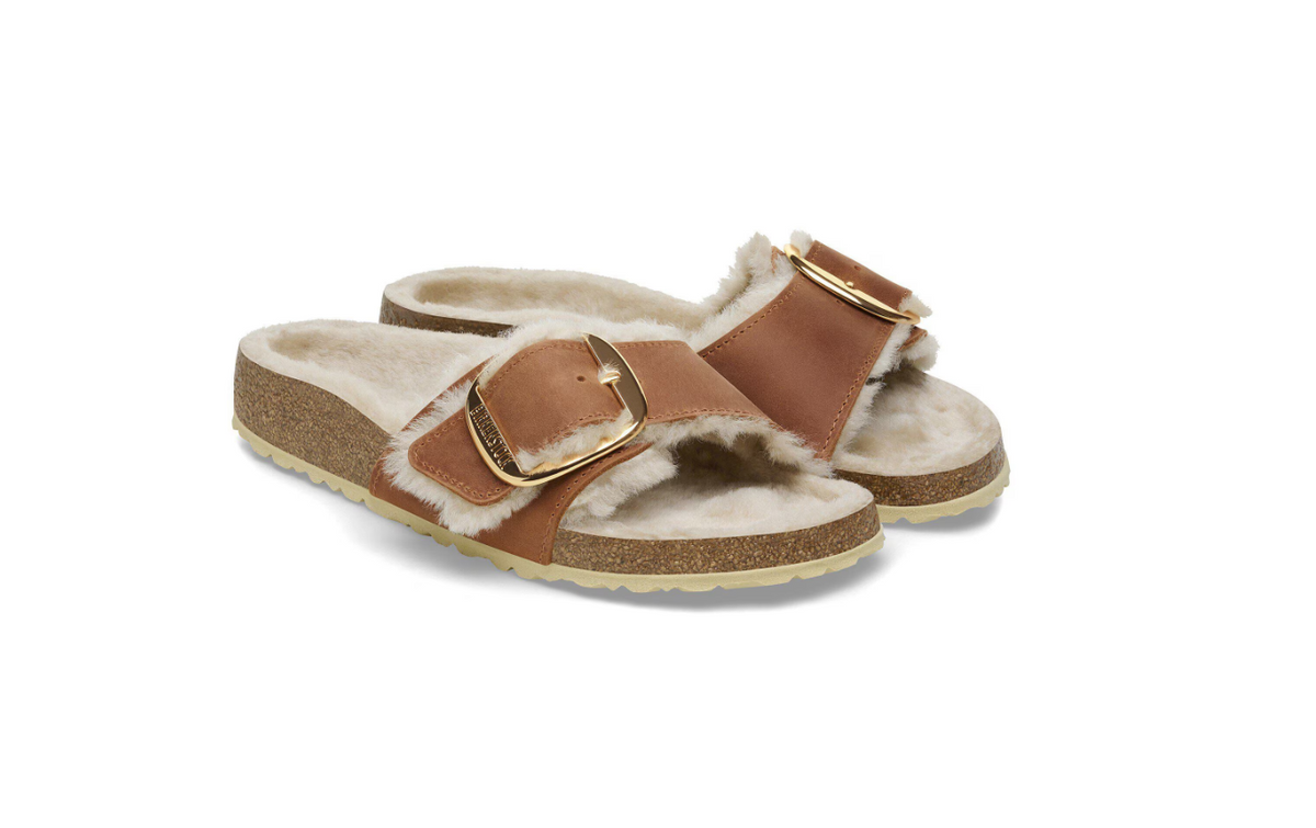Birkenstock Madrid Big Buckle Shearling Oiled Leather - Cognac, Regular