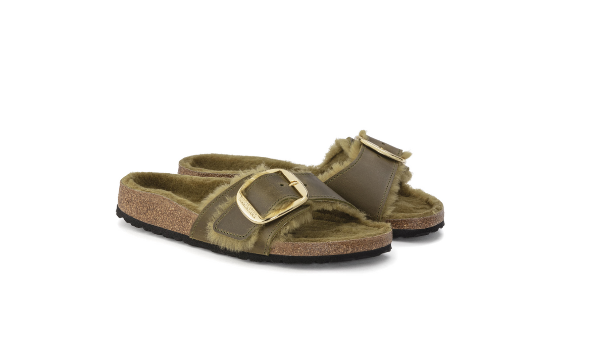 Birkenstock Madrid Big Buckle Shearling - Olive, Narrow