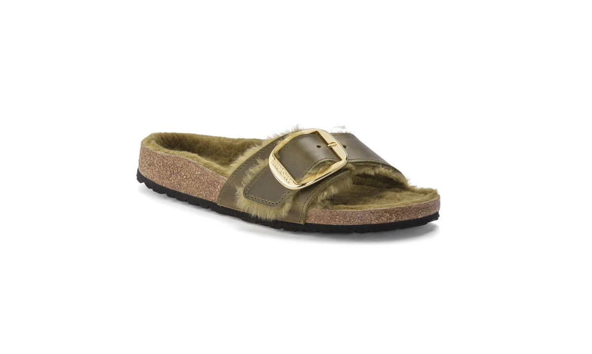 Birkenstock Madrid Big Buckle Shearling - Olive, Narrow