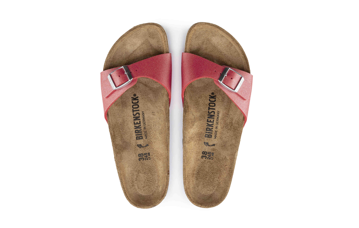 Birkenstock Madrid Birko-Flor Icy Metallic - Poppy, Narrow
