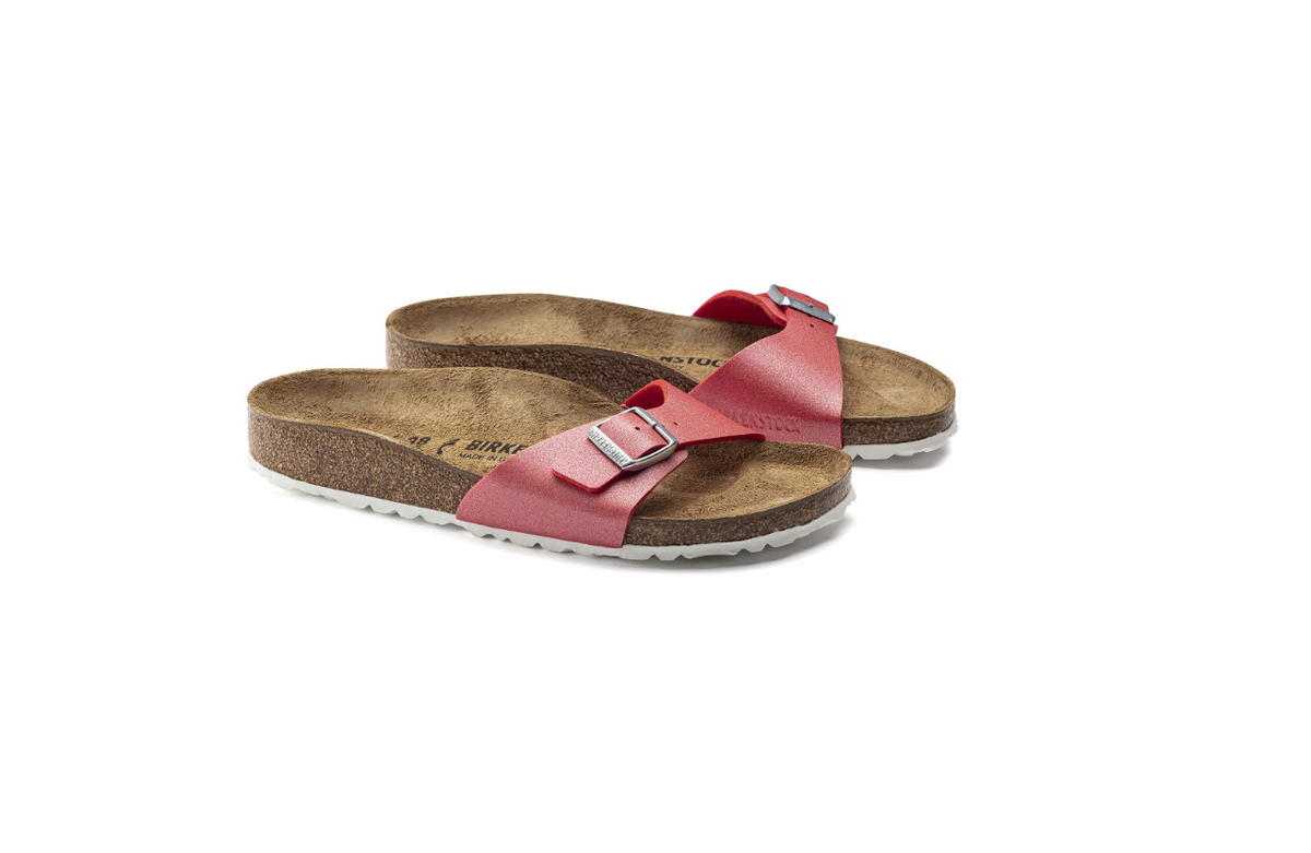 Birkenstock Madrid Birko-Flor Icy Metallic - Poppy, Narrow