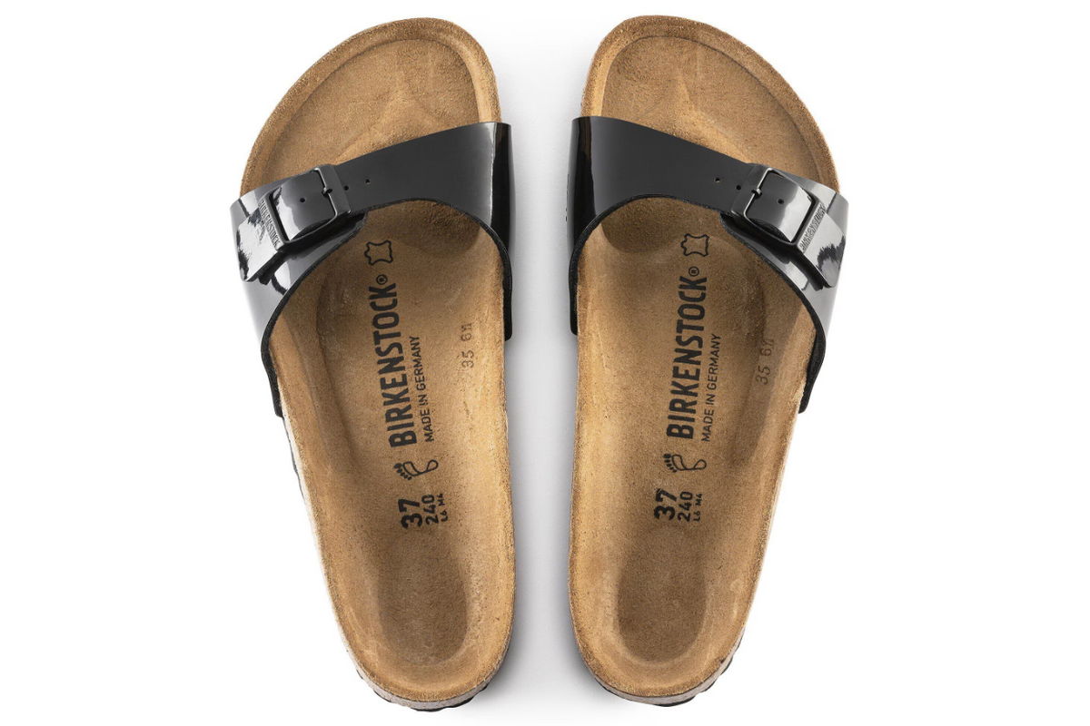 Birkenstock Madrid Birko-Flor Patent Black Sandals - Black, Narrow