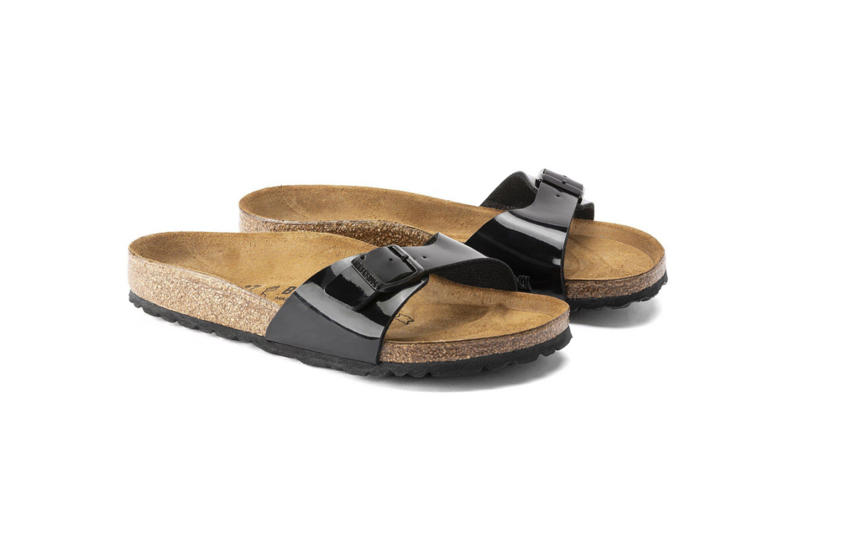 Birkenstock Madrid Birko-Flor Patent Black Sandals - Black, Narrow