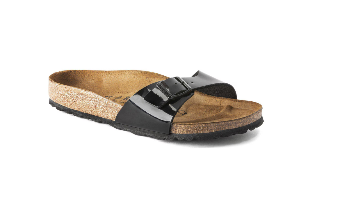 Birkenstock Madrid Birko-Flor Patent Black Sandals - Black, Narrow