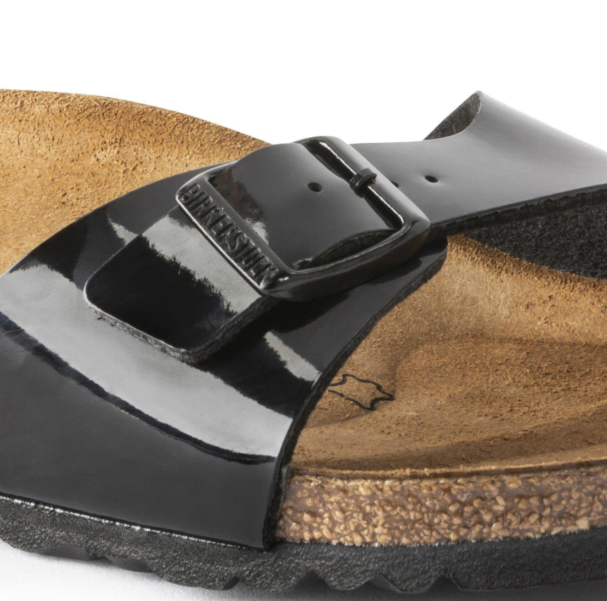 Birkenstock Madrid Birko-Flor Patent Black Sandals - Black, Narrow