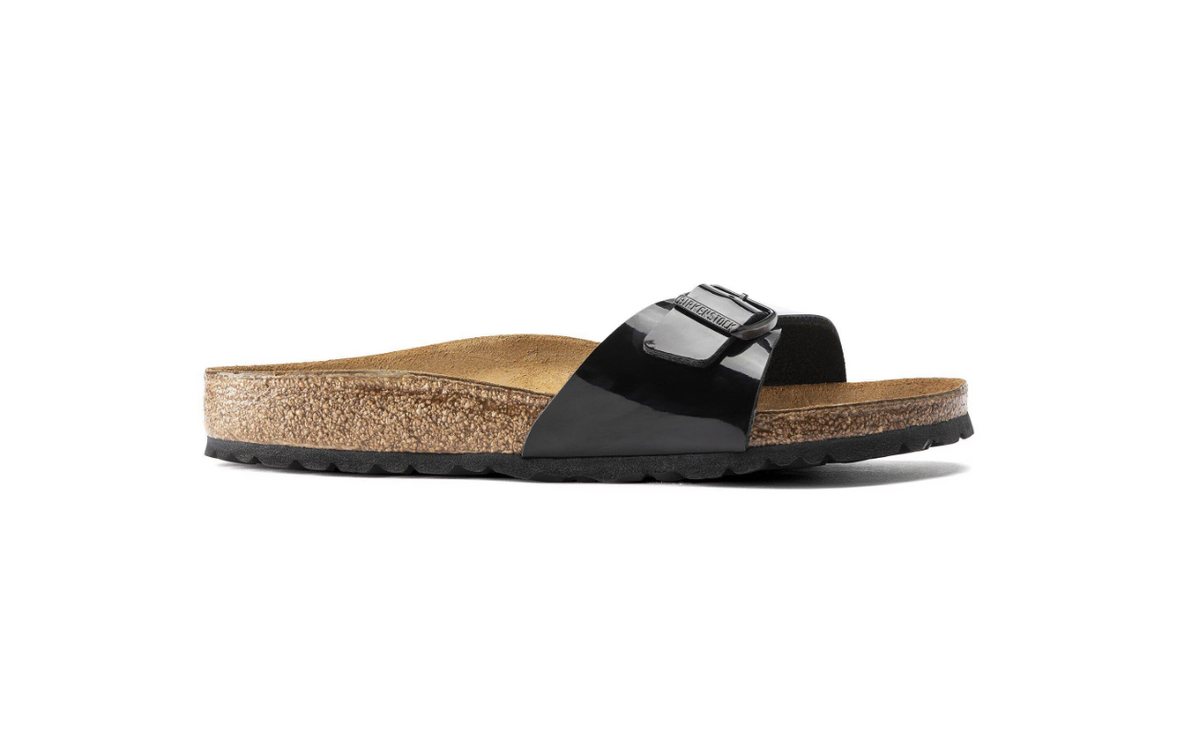 Birkenstock Madrid Birko-Flor Patent Black Sandals - Black, Narrow