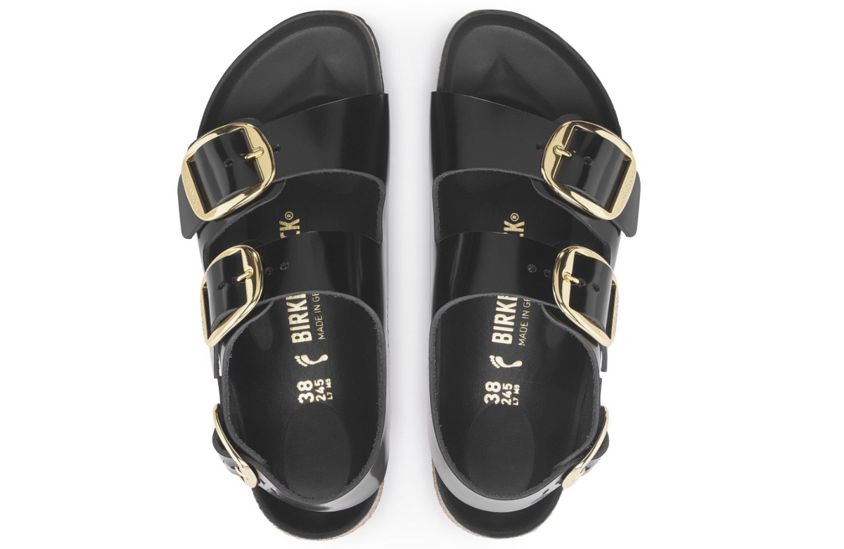 Birkenstock Milano Big Buckle Natural Leather Patent High Shine Black Regular