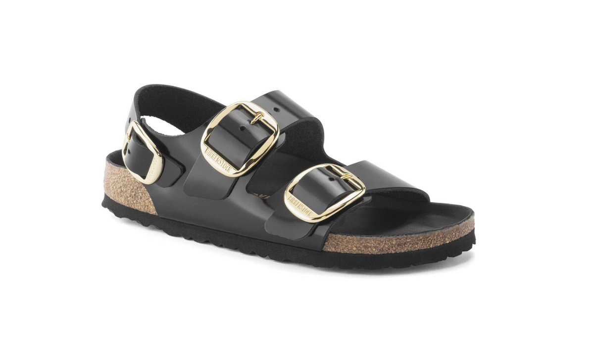 Birkenstock Milano Big Buckle Natural Leather Patent High Shine Black Regular