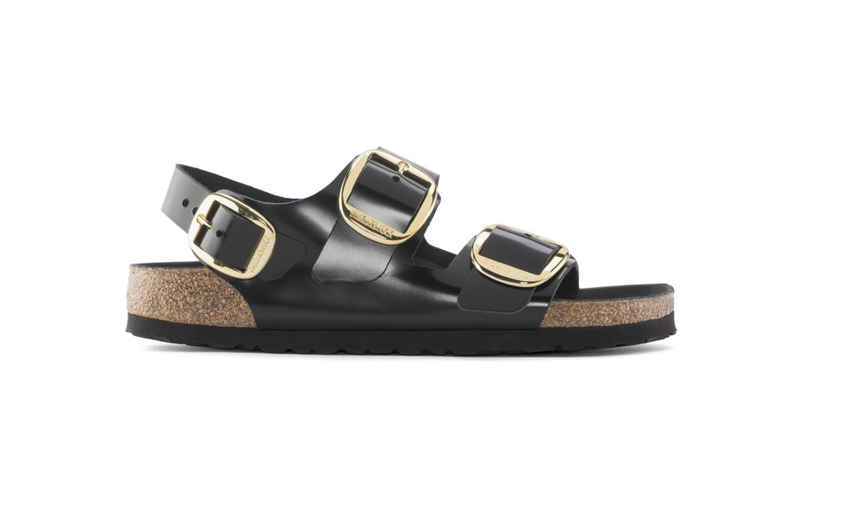 Birkenstock Milano Big Buckle Natural Leather Patent High Shine Black Regular