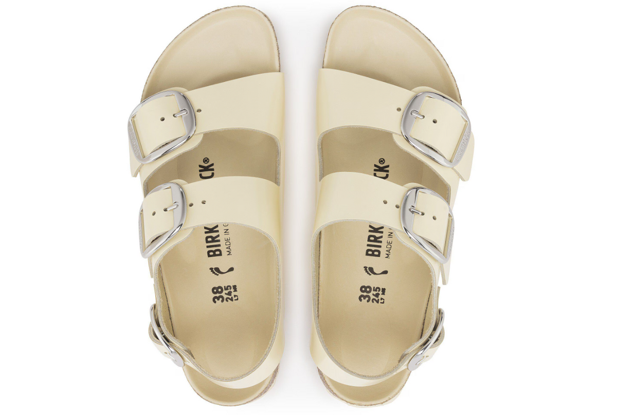 Birkenstock Milano Big Buckle Natural Leather Patent High Shine Butter Narrow