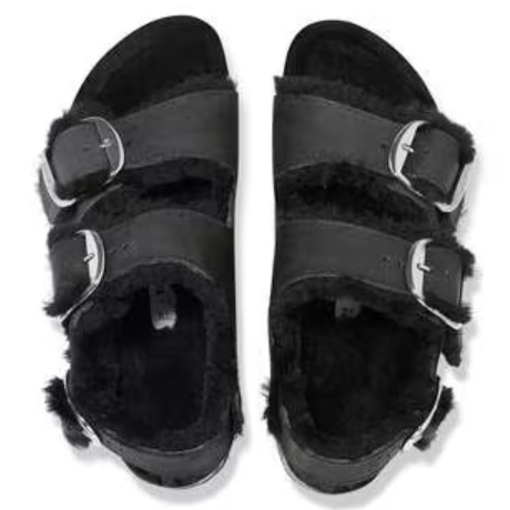 Birkenstock Milano Big Buckle Shearling Black Narrow