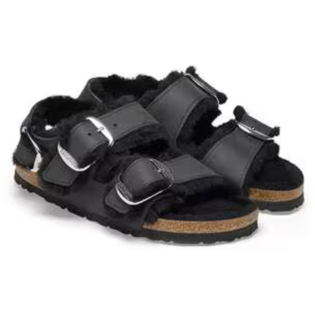 Birkenstock Milano Big Buckle Shearling Black Narrow