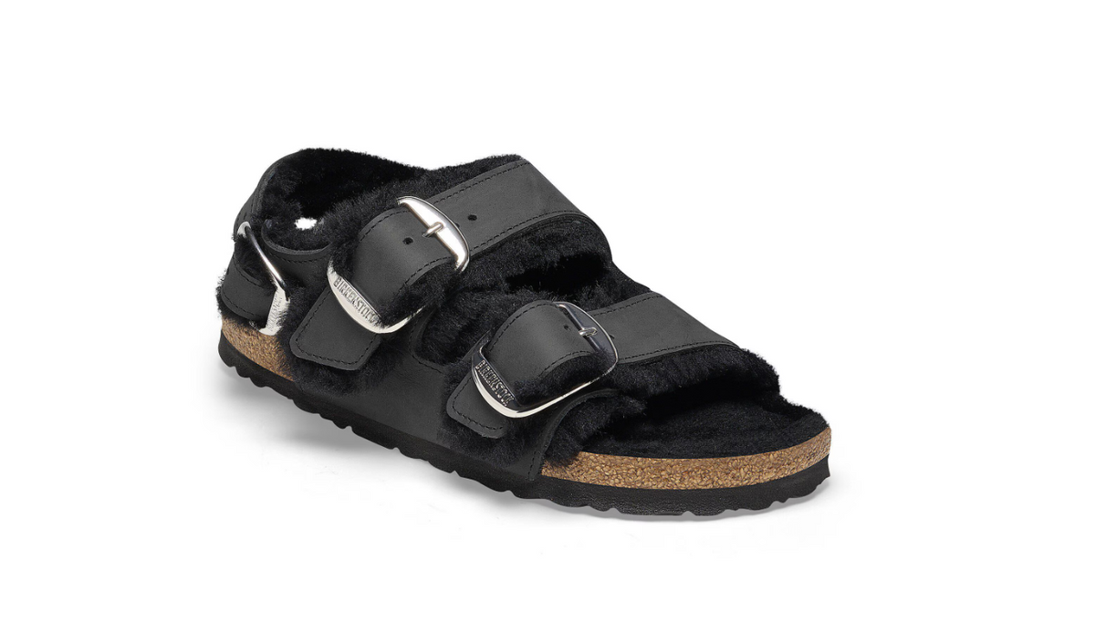 Birkenstock Milano Big Buckle Shearling Black Narrow