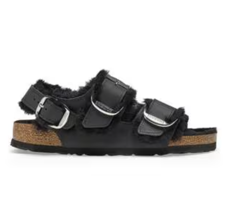 Birkenstock Milano Big Buckle Shearling Black Narrow