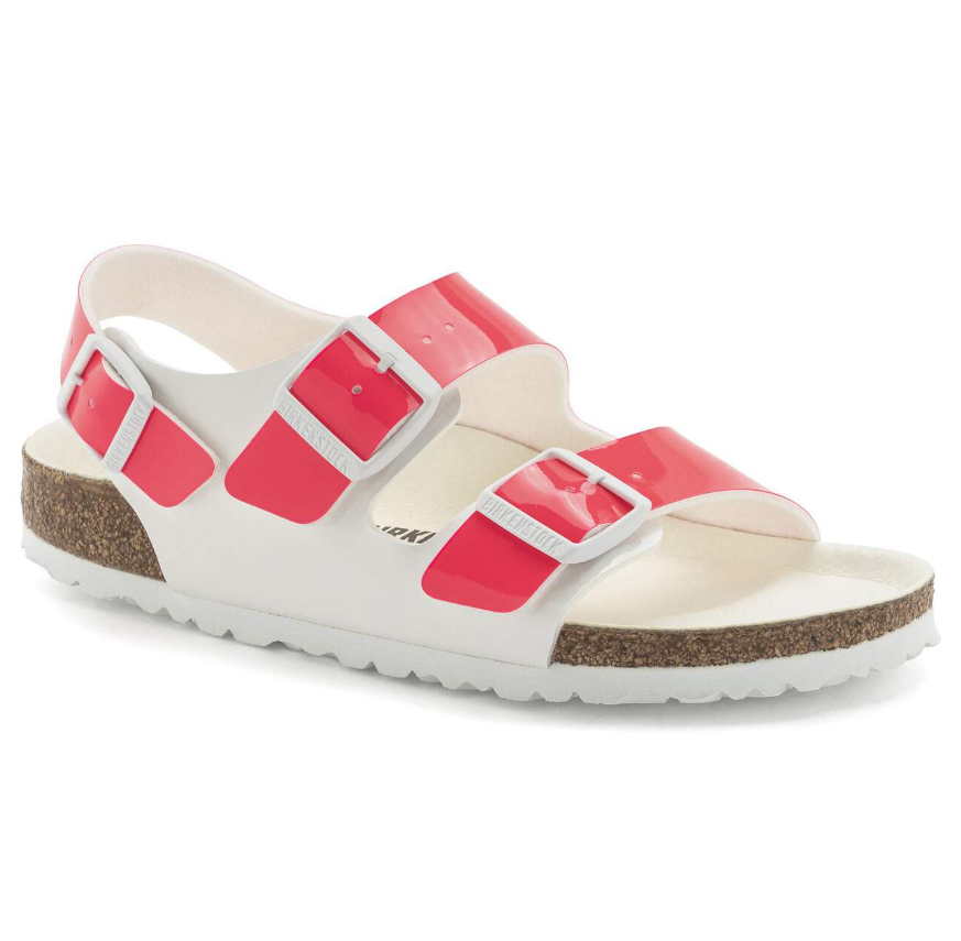 Birkenstock Milano Birko-Flor Patent Neon Pink/White Narrow