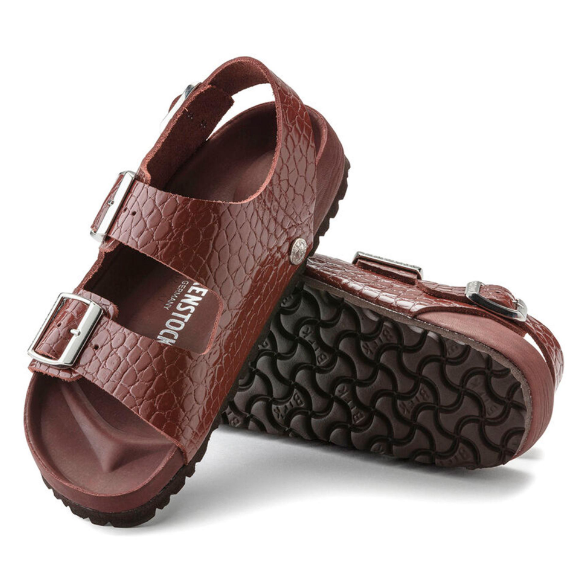 Birkenstock Milano Reptile Emboss EXQ Leather Sandals Chocolate Narrow
