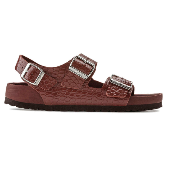 Birkenstock Milano Reptile Emboss EXQ Leather Sandals Chocolate Narrow