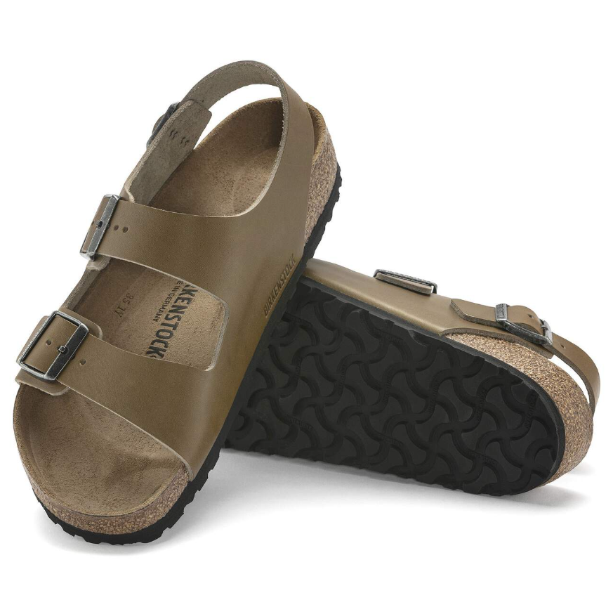 Birkenstock Milano Natural Leather Vintage Wood Faded Khaki Regular