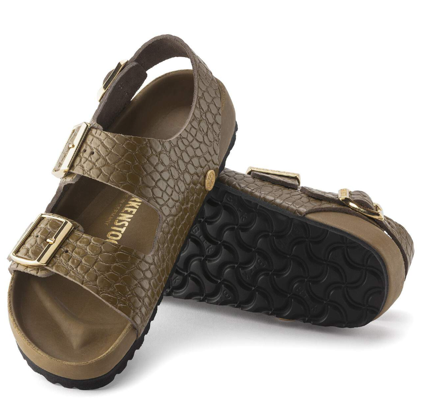 Birkenstock Milano Embossed Leather Sandals Mud Green Narrow