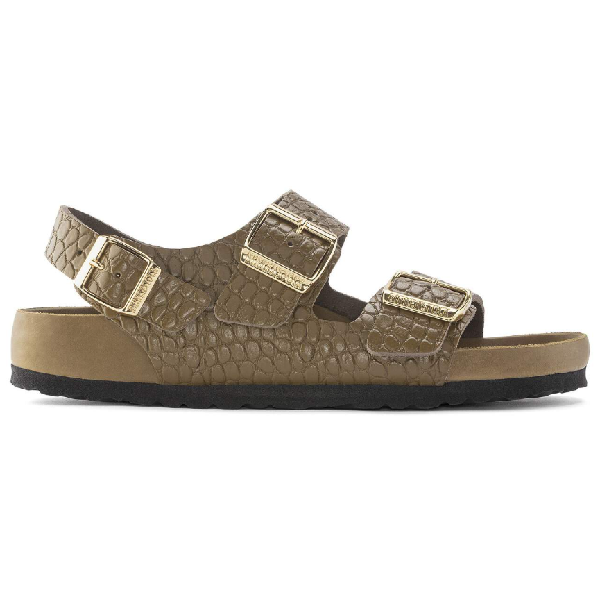 Birkenstock Milano Embossed Leather Sandals Mud Green Narrow