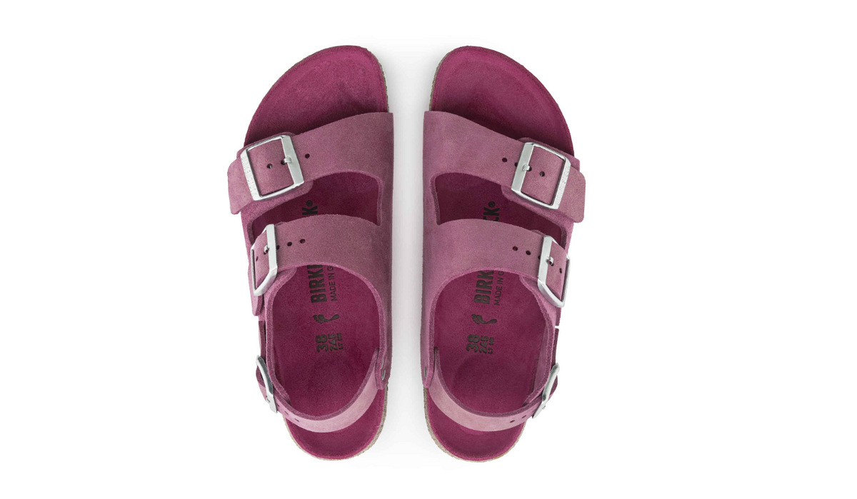 Birkenstock Milano Suede Leather Shimmering Fuchsia Narrow